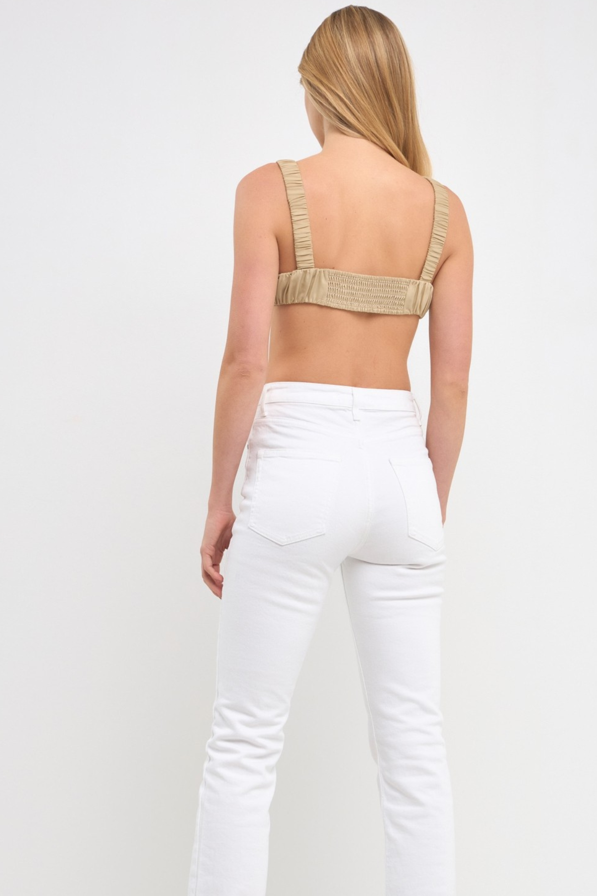 CAITY BEIGE Scrunchie Bandeau Crop Top