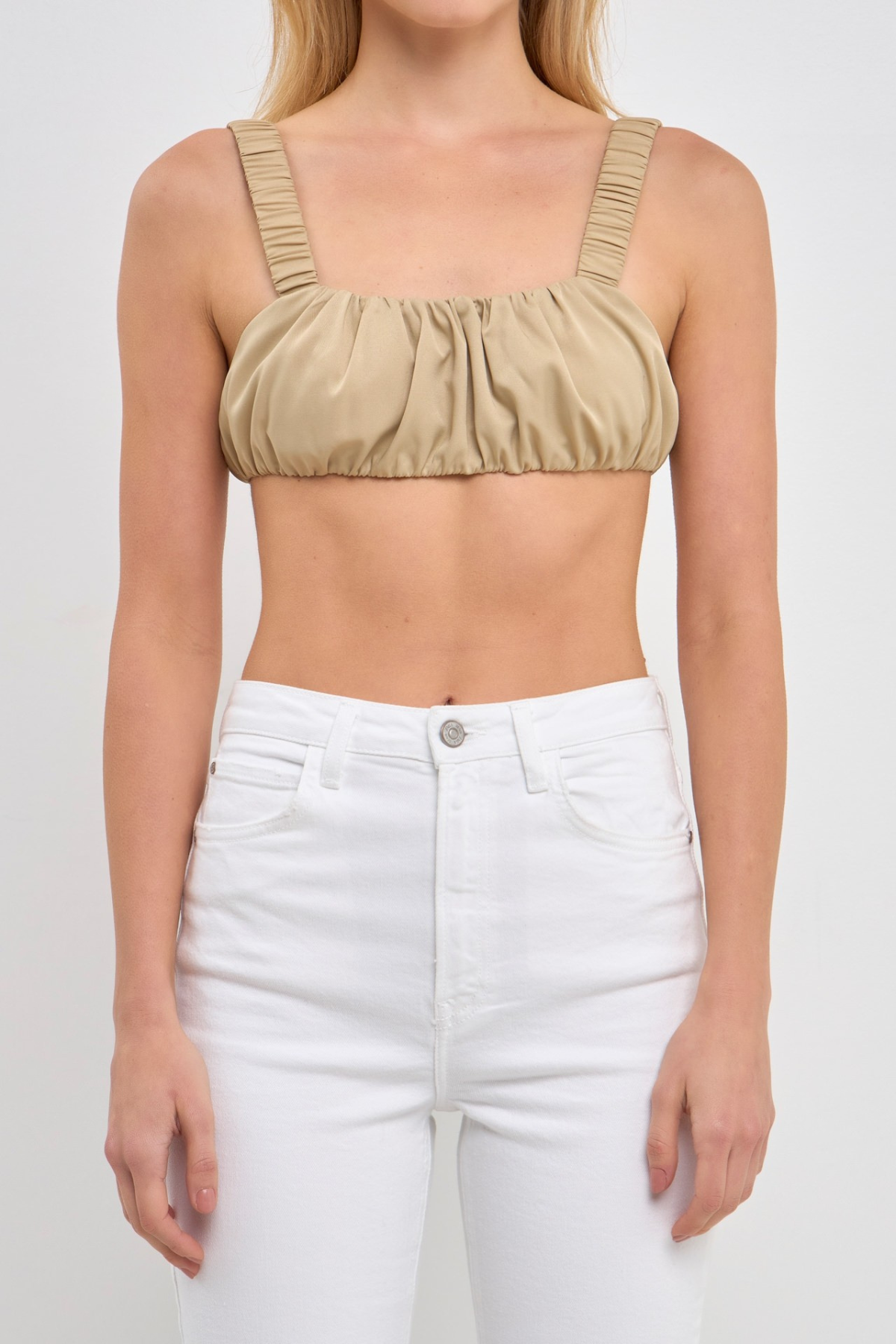 CAITY BEIGE Scrunchie Bandeau Crop Top