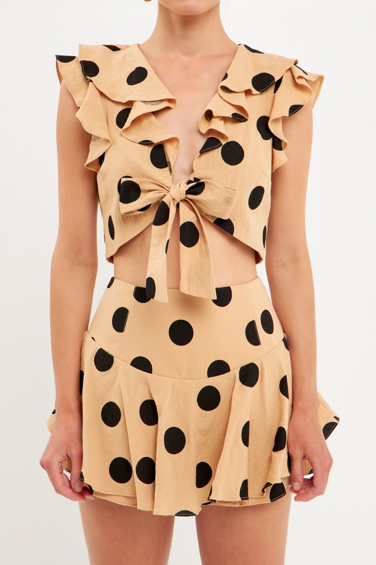 cropped polkadot ruffled top