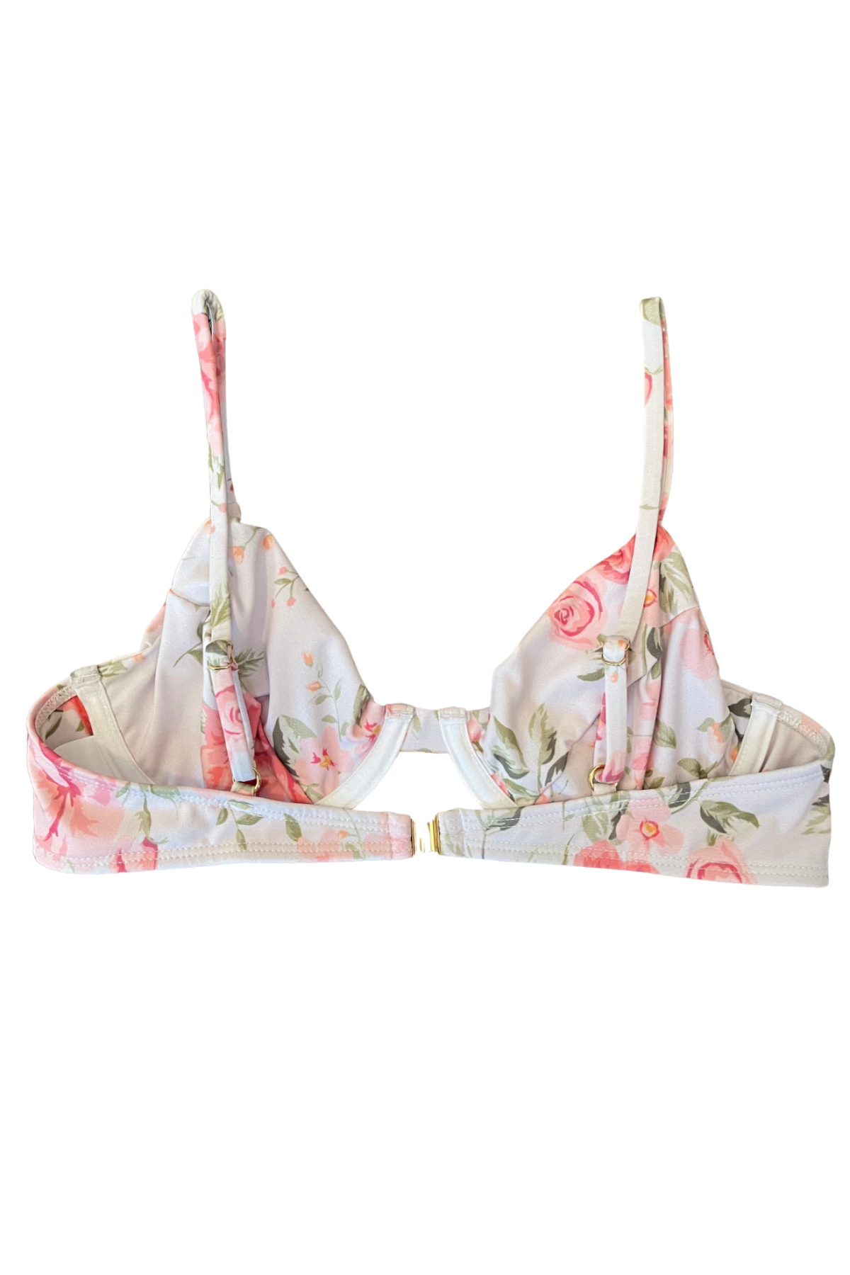 white floral bikini top. underwire. no padding