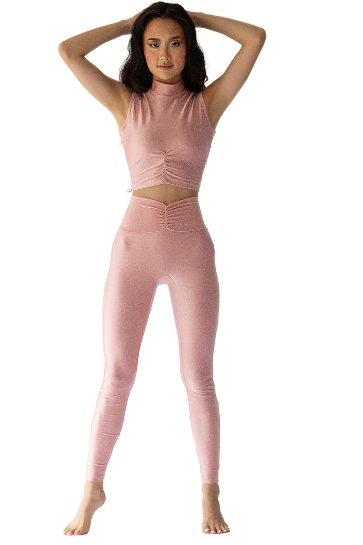 high neck v scrunch short sleeve activewear cropped top