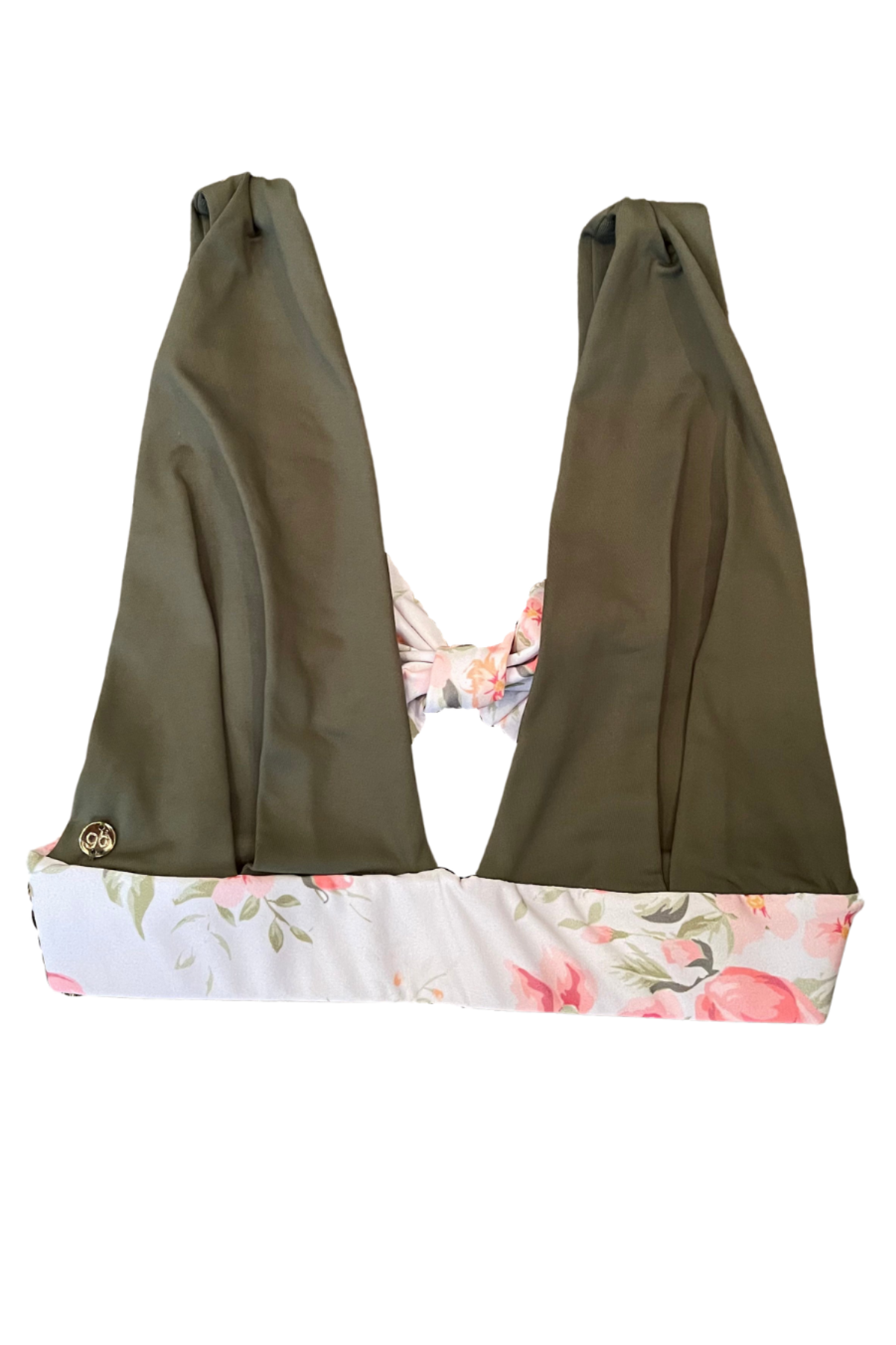 olive green bikini top. supportive. deep v