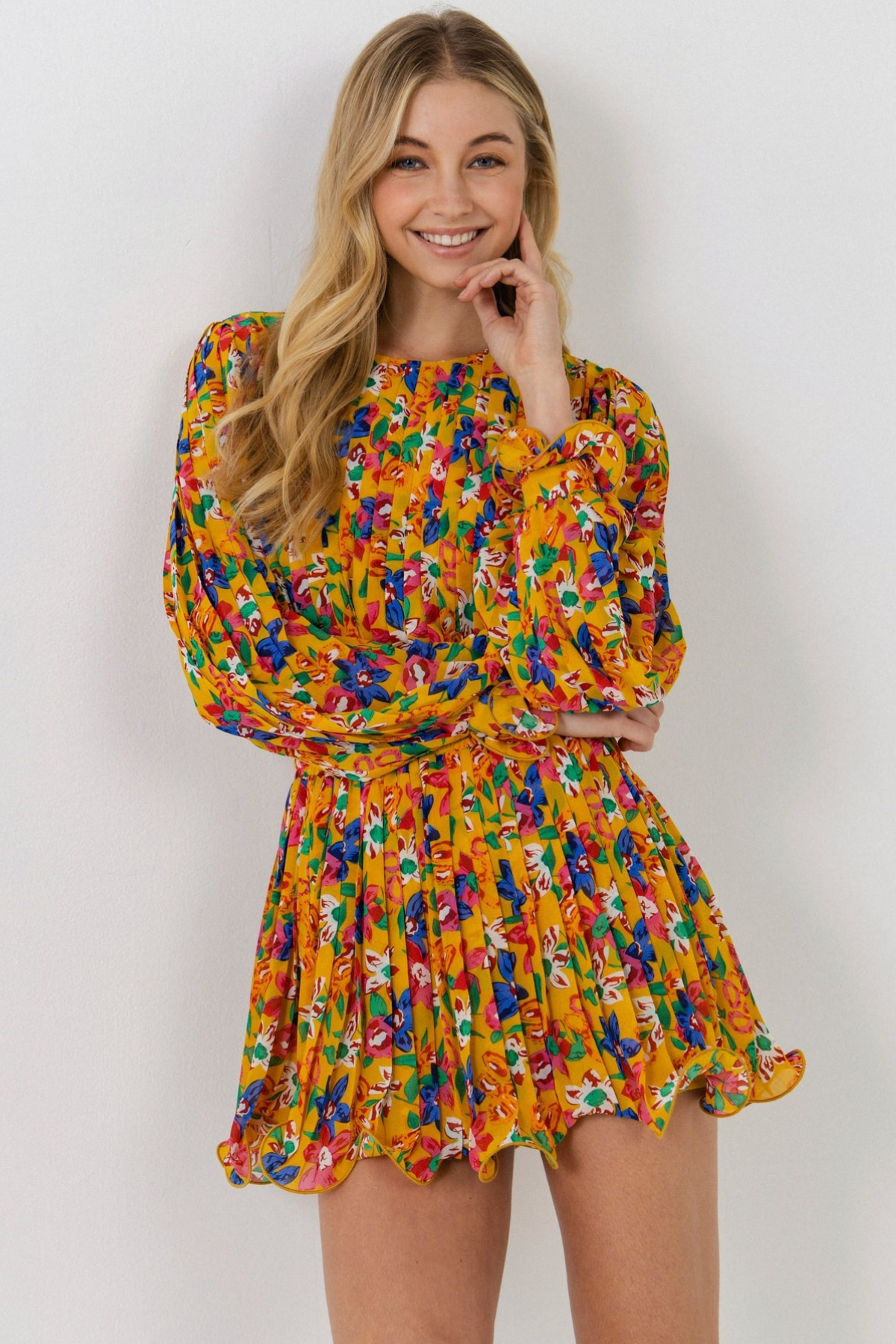 endless rose floral pleated high waist mini skirt