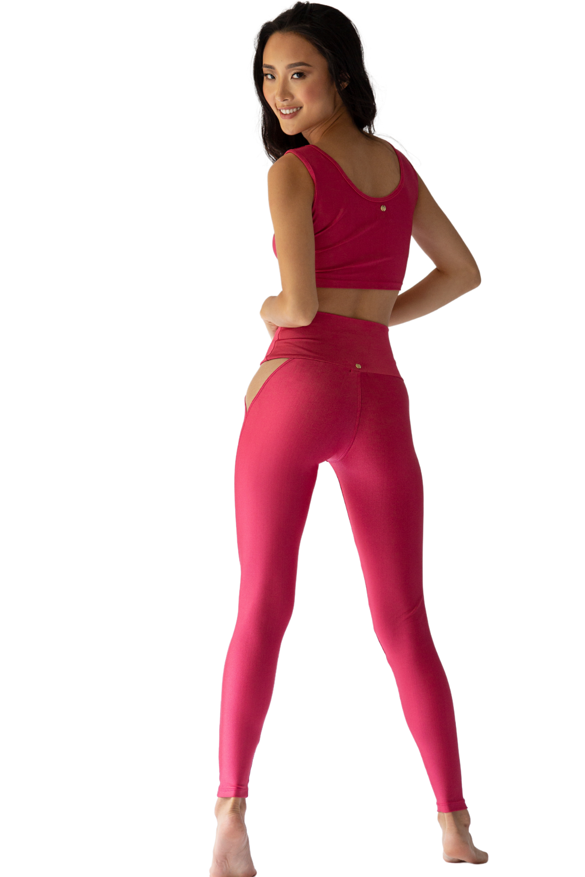 high waist pink activewear legging w/ mesh cutouts