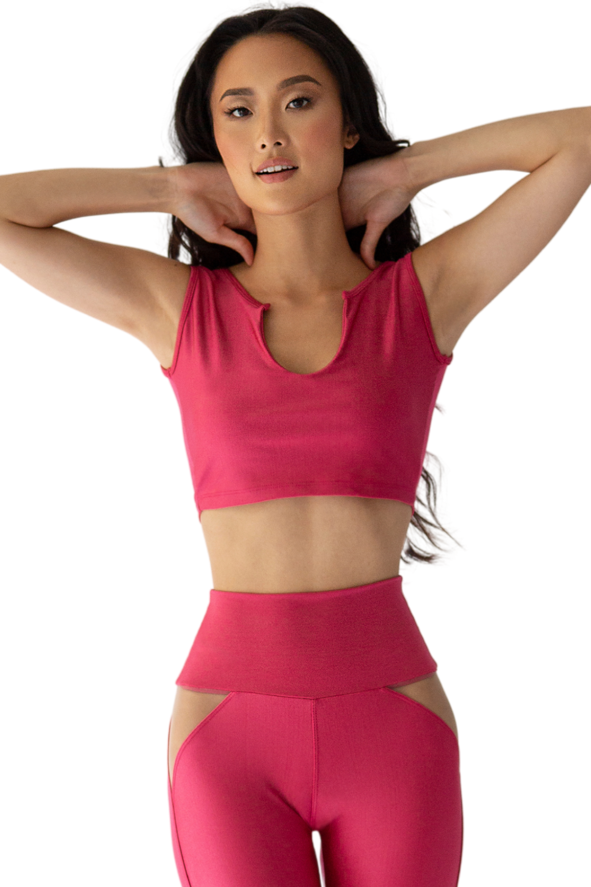 pink u shaped neckline activewear cropped top sleeveless