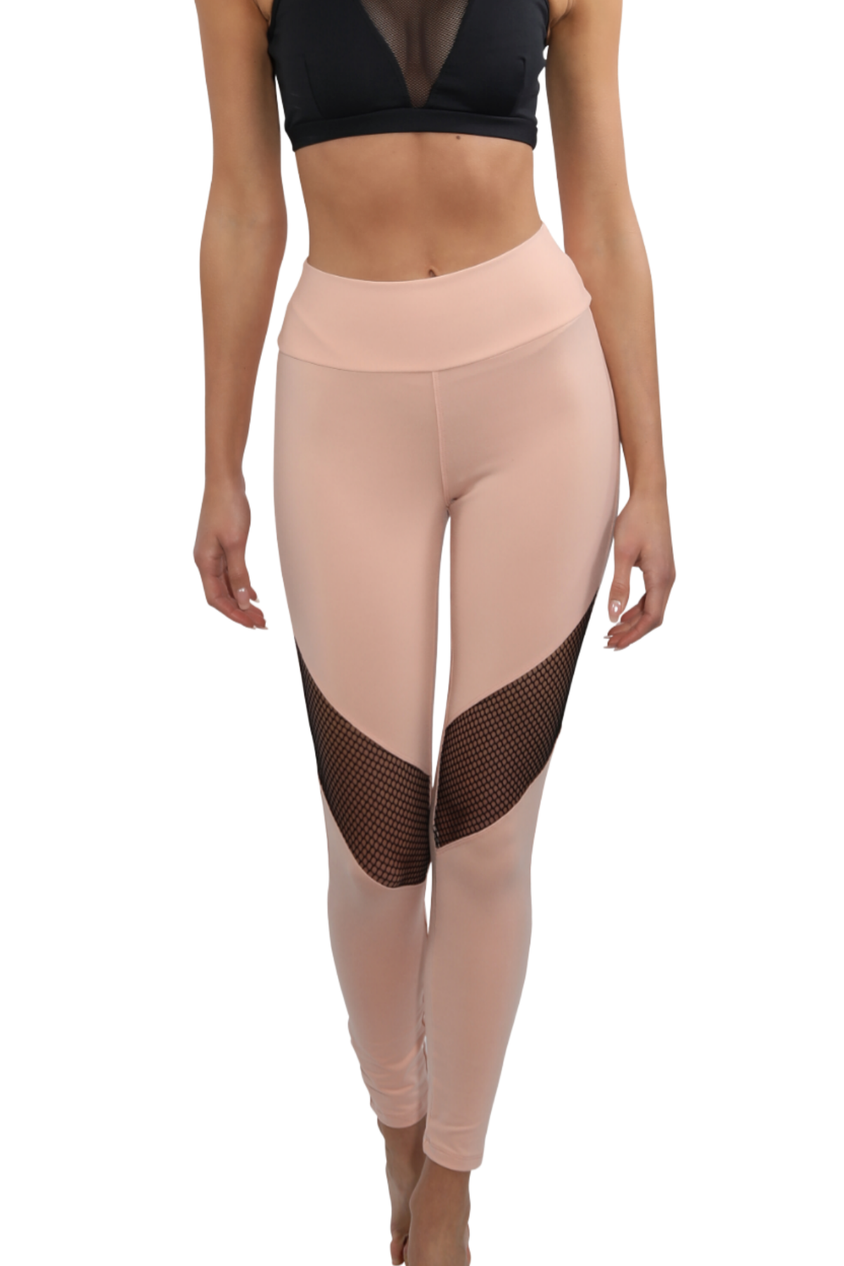 high waist peach pink leggings with mesh cutouts 